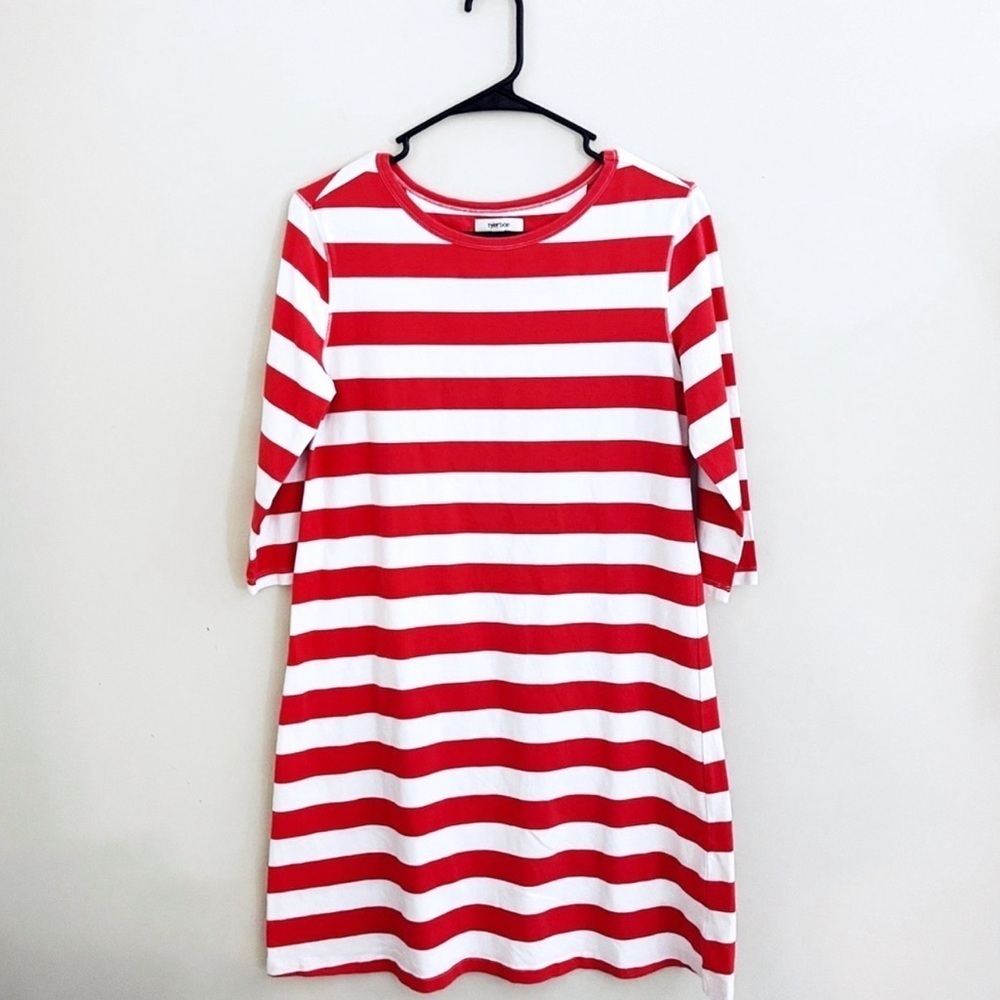 Tyler Boe Cotton Red and White Striped Boxy fit Dress preppy nautical coastal